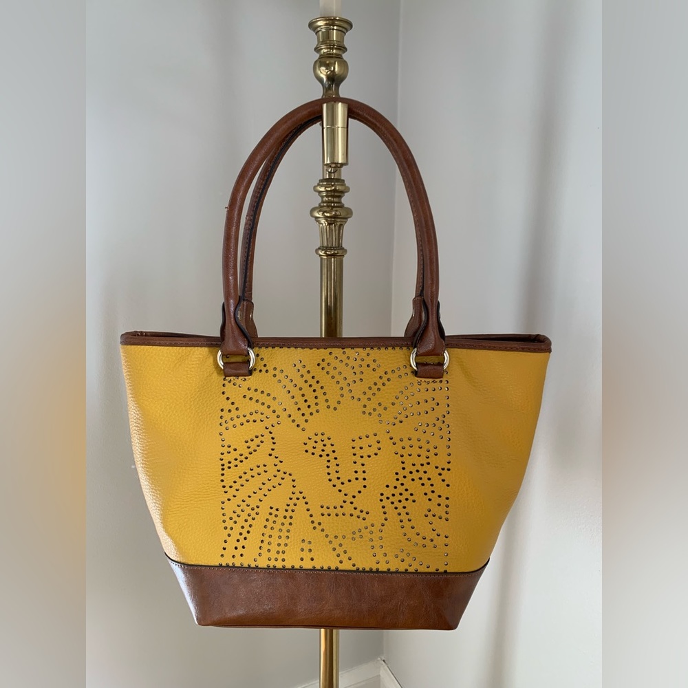 Ann Klein Lion Logo Burnt Yellow & Brown Handbag *Excellent Condition*